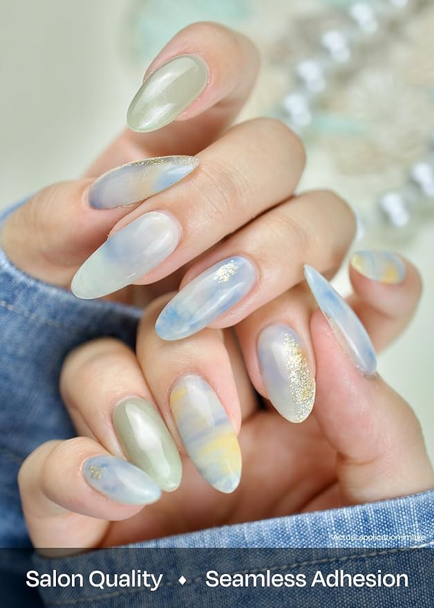 ohora Semi Cured Gel Nail Strips (N 18:00 Veil) - Works with Any Lamps, Salon-Quality, Long Lasting, Easy to Apply & Remove - Includes 2 Prep Pads, Nail File & Wooden Stick