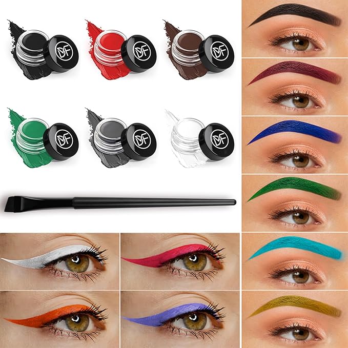 Eyeliner Gel Set,Long Lasting Waterproof High-Intensity Pigments Smudge-Proof Eye liner Makeup With 5.51 IN Long Eyeliner Brush Water-Resistant Creamy Gel 5G-White