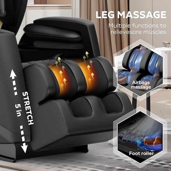EXQUISLIFE Full Body Massage Chair with Zero Gravity, Massage Chair Recliner with Heating, Airbags, Foot Roller, Touch Screen, Bluetooth Speaker