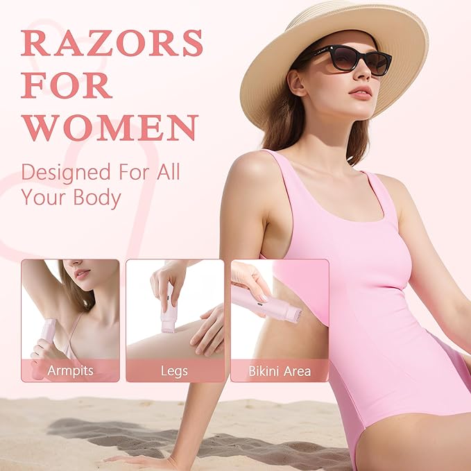 Bikini Trimmer for Women, 2-Speed Electric Razor for Pubic Hair Dual Head Shaver Women IPX7 Waterproof Rechargeable Lady Trimmer for Bikini Underarm Body Leg Face Pink