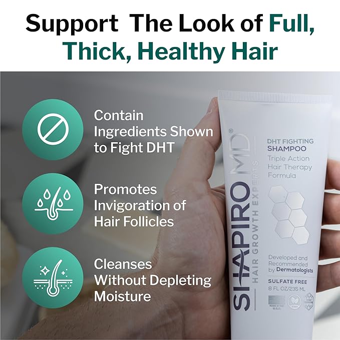 Shapiro MD Hair Growth Experts Hair Loss Shampoo | DHT Fighting Vegan Formula for Thinning Hair Developed by Dermatologists | Experience Healthier, Fuller and Thicker Looking Hair | 1 Month Supply