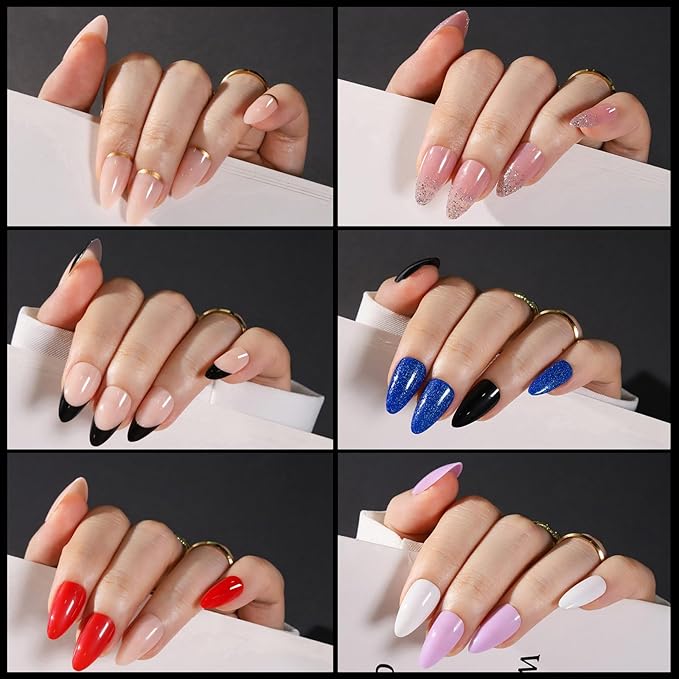 FANDAMEI Press on Nails Almond, 24 Colors 576PCS Short Press on Nails, Cat Eye Nails Short Almond, Glossy Glitter Nails Press On French Tip, Natural Fit Lightweight Fake Nails for Christmas Nail Art