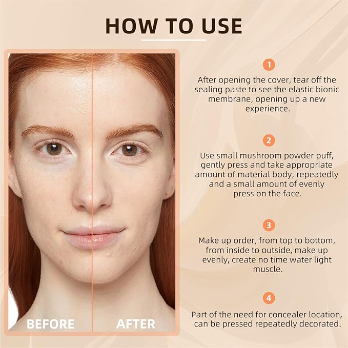 Mushroom Head Air Cushion CC Cream - Tattoo Cover up Makeup Waterproof Long-Lasting Moisturizing Concealer Foundation, Even Skin Tone for All Skin Types (Nude)