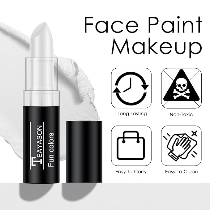 2Pcs White Face Body Paint Stick, White lipstick for Cosplay/Halloween/Costume Parties Accessories Vampire/Joker/Clown/Zombie Makeup Cream Face& Body Paint Easy to Blend