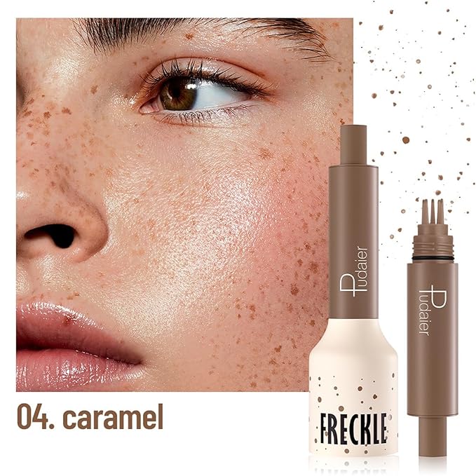 Freckle Stamp,Faux Freckle Stamp,Quick Dry Fake Freckles Pen,Waterproof Long Lasting Natural Vivid Faux Freckles Pen,Get Sun-Kissed Stars Makeup in One Press,5-Dot Design,04.Caramel.