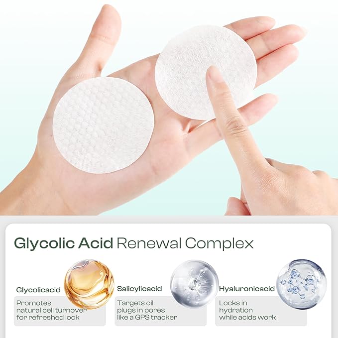 Glycolic Acid Pads 20%: Dual Sided Exfoliating Face Peels with Salicylic Acid & Niacinamide Reduce Surface Skin Fine Lines and Wrinkles Daily Facial Cleansing for All Skin Types 60 Count