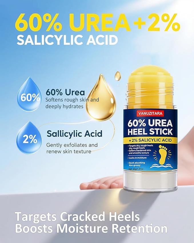 Urea Cream 60% with 2% Salicylic Acid, Foot Cream 60 Percent for Feet & Hands, Maximum Strength Urea Stick for Rough, Dry Cracked Feet Hands Elbows, Callus Remover, Skin Softener Balm 1.41oz