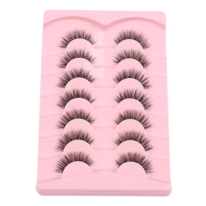 Lashes False Eyelashes 13MM Wispy Lashes Pack Fluffy Lash Strip EyeLashes with Thin Band C Curl Natural Lashes Fake Eyelash 7 Pair Siligli