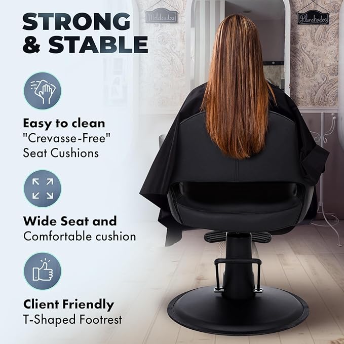 Buy-Rite Cleo Salon Styling & Barber Chair - Vinyl Upholstery, Seamless Seat for Easy Cleaning, Premium Comfort, Heavy-Duty Frame, Round Base - YLG-376-STD