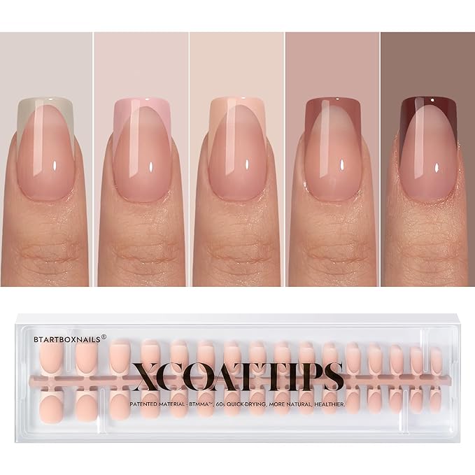 BTArtboxnails XCOATTIPS French Tip Press on Nails - Fall Fake Nail Short Square Nail Tips, Skin Tones Soft Gel Nails False Nail, Soak Off Acrylic Nails Extensions
