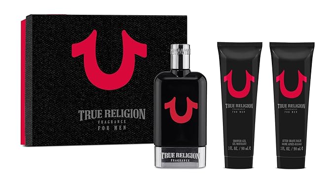 True Religion Men 3-Piece Gift Set - Men's Cologne - 3.4 fl oz EDT,3 oz ml Shower Gel, 3 oz Aftershave Balm - citrus, woody, aromatic fougere - bergamot, aquatic, spicy, orange blossom, cedar