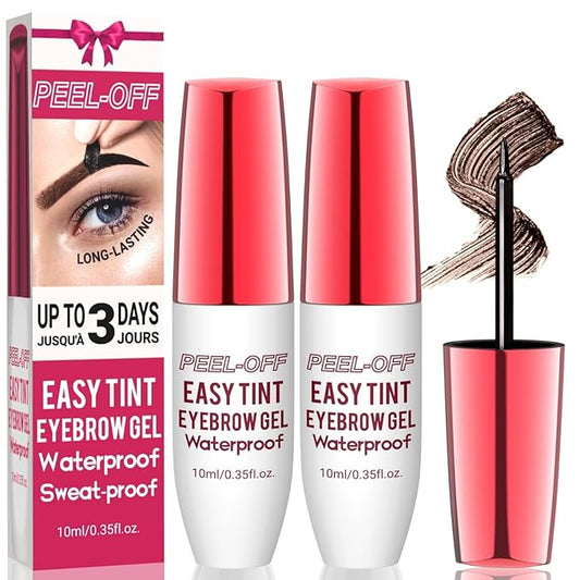 Peel Off Eyebrow Gel Kit,2PCS Easy Tattoo Brow Peel Off Gel for Women,Waterproof,Sweatproof,Natural Brows Color,For Fuller & Defined Looking Brows,DIY at Home(Darkbrown)