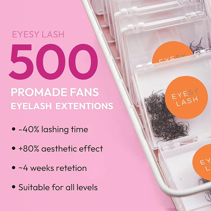 Eyesy Lash 500 Promade Fans - Volume Premade Lash Fans for Eyelash Extensions Pointy Base Handmade Loose Pre Made Eyelashes Middle Stem Soft and Lightweight (14D 0.03 C 15mm)