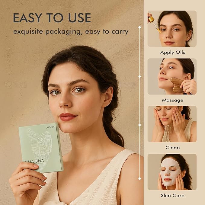 Gua Sha Tool for Face & Body: Face Massager Tool for Lymphatic Drainage - Jaw Lifting & Anti-Aging, Relieve Pain for Women Men Self Care Gift (Olive Wood)