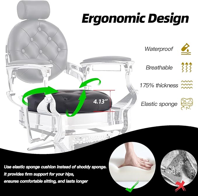 Antlu Barber Chair Salon Chair Hair Stylist, Vintage Heavy Duty 700lbs Hair Styling Chairs for Barbershop Beauty Tattoo Massage (Black-Silver)