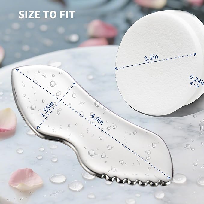 Metal Gua Sha Facial Tools,Stainless Steel Guasha Tool for Face,Premium Guasha Set for Face, Metal Detail Gua Sha Stone Body,Stainless Steel gua sha