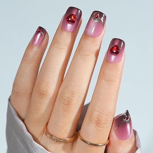 Halloween Press On Nails Short - Moonfang Glow, French Tip Press On Nails, Acrylic Square Halloween Nails Press On with Nail Glue, Fit Perfectly Stick On Nails in 16 Sizes - 32 PCS Soft Gel Kit