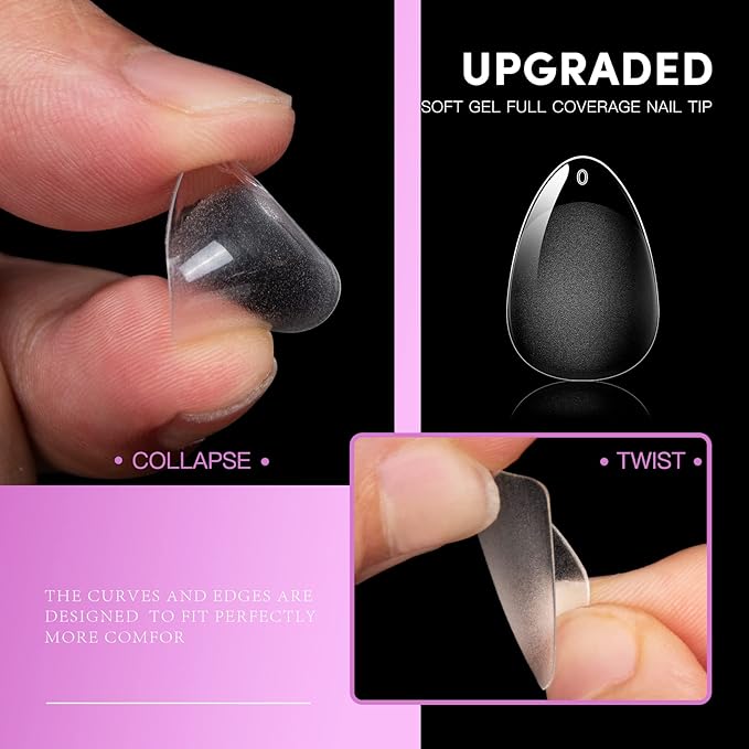 krofaue Almond Nail Tips 240pcs - Half Matte Short Press On Nails, 12 Sizes Pre-Shaped Extra Short Clear Tips for Full Cover Nail Extensions DIY