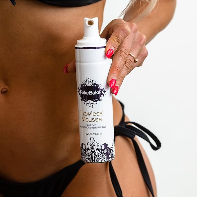 Fake Bake Flawless Self Tanning Mousse Streak-Free, Long-Lasting Natural Glow For All Skin Tones Women & Men - Sunless Tanner Includes Mitt For Easy Application, Black Coconut Scent - 6.7 oz
