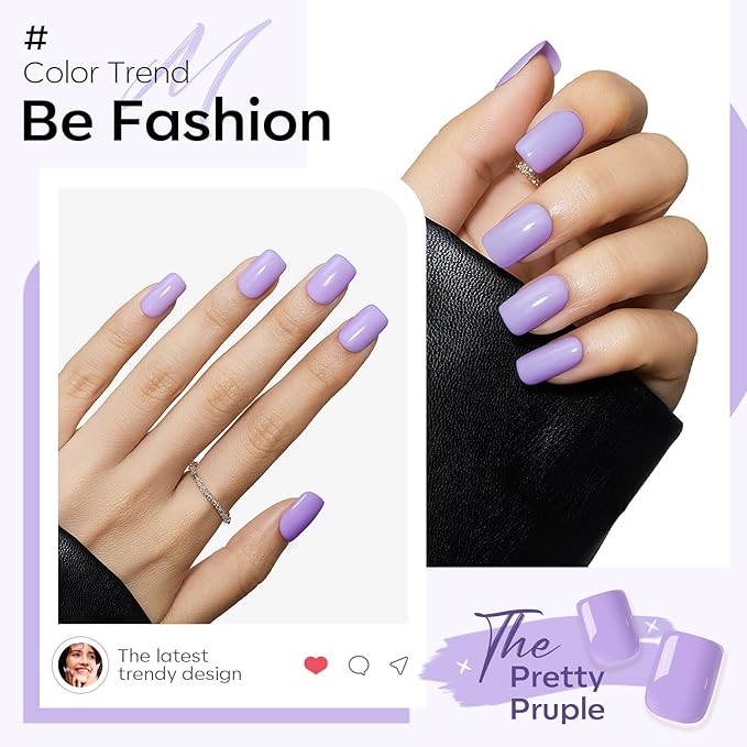 Modelones Purple Press on Nails, Christmas Short Square Fake Nails, Reusable Nail Kit with Nail Glue Adhesive Tabs Mini Nail File, Nails Press Ons 32Pcs 16 Sizes, Women Girl Gift