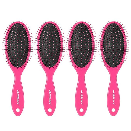 Air Cushion Detangling Hair Brush - 4 Pack Detangler Hairbrush with Ultra Soft Bristles for Effortless Tangle Removal - For Wet Dry Damaged Curly Hair for Women Men Boys Girls Kids - Red