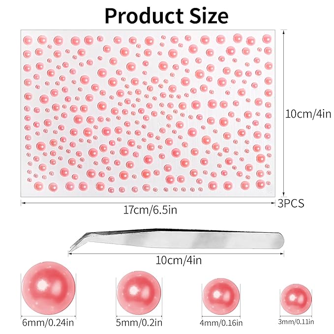 975Pcs Face Gems Hair Gems, Self-Adhesive Face Jewels Eye Jewels Rhinestones 3/4/5/6 mm DIY Face Gems Stick on, Hair Body Rhinestones Gems Crystals Pearls for Face Makeup, Crafts (Pearl_Pink)