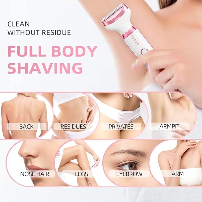 Electric Razors Shavers for Women, Bikini Trimmer 5 in 1 Electric Shaver Razor for Women Wet/Dry Face Razors for Face Nose Eyebrow Arms Armpit Legs Pubic Area Painless Facial Hair Removal