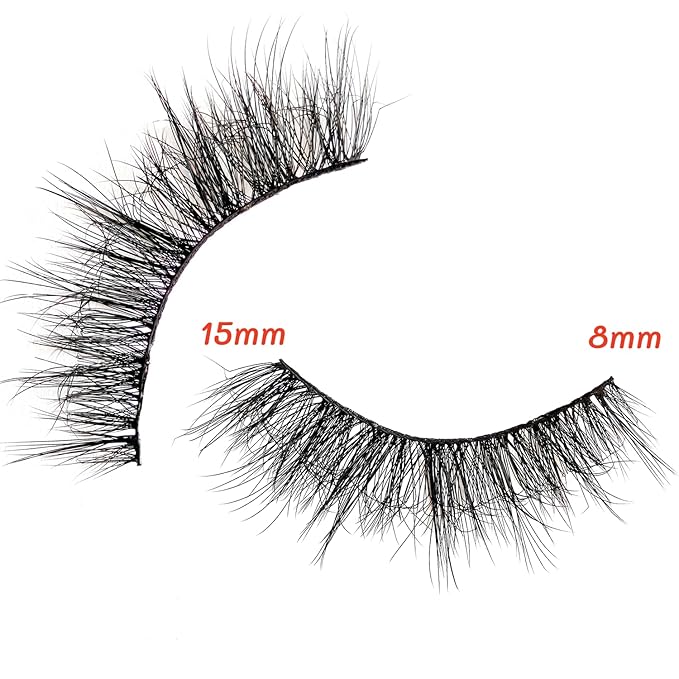 KSYOO Mink Lashes Strips 3D False Natural Fluffy Wispy Eyelashes 8-15mm Short Cat Eye Lashes Full Volume Russian D Curl Strip Eyelash 16 Pairs