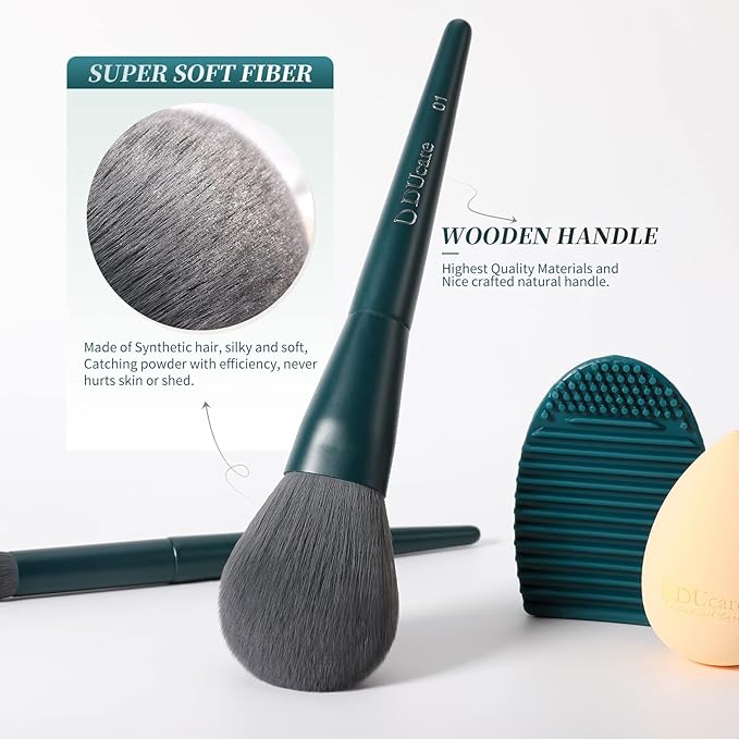 DUcare Makeup Brushes Set 17 Pcs with Brush Cleaning Mat and Makeup Sponge Professional Face Powder Eye Shadow Powder Liquid Cream Kit Gift Box