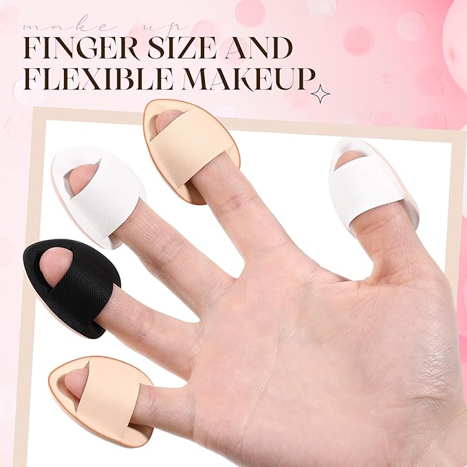 Gerrii 72 Pcs Finger Powder Puff Mini Makeup Sponge Soft Beauty Makeup Blender Puff for Foundation, Face Powder, Under Eye Setting, Concealer, Repair Cream, Cosmetic Tool (Black,White,Skin Color)