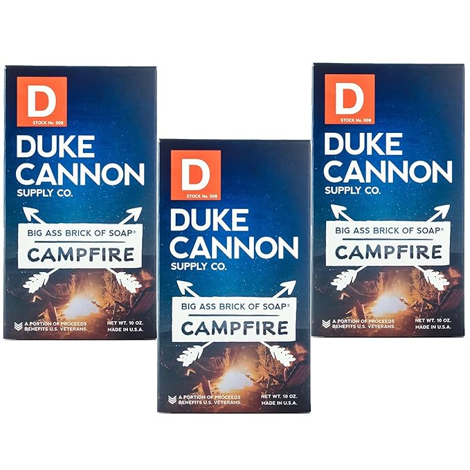 Duke Cannon Big Brick of Soap - Campfire, Smoky Hickory Scent, American-Made, Large Size, 10 oz. (3 Pack)