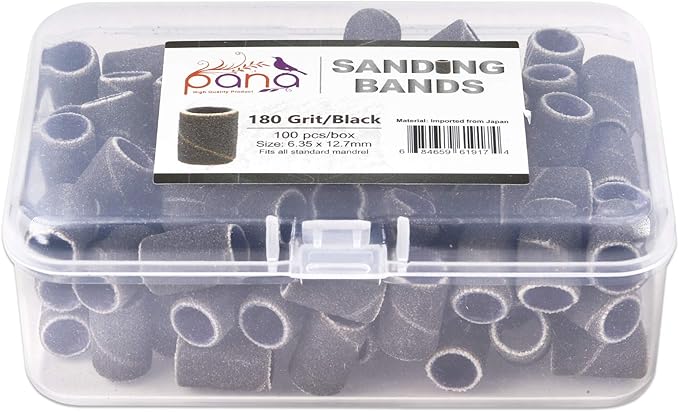 PANA 100 Pieces Nail Sanding Bands Professional Nail Manicure Great Fit for Nail Drill Bits for Acrylic Nails (180 Grit, Black)