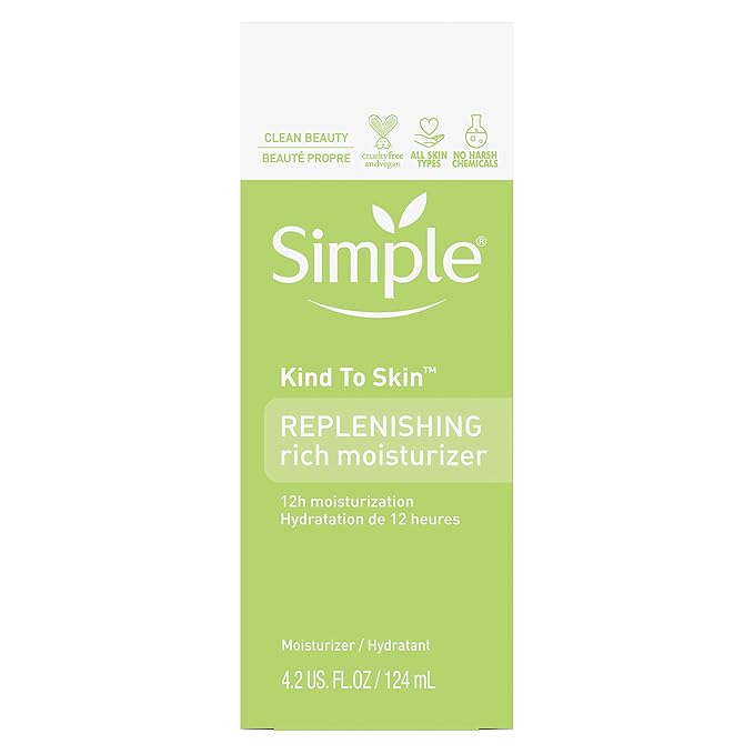 Simple Kind to Skin Face Moisturizer For Sensitive Skin Replenishing Rich 12-Hour Moisturization for All Skin Types 4.2 oz
