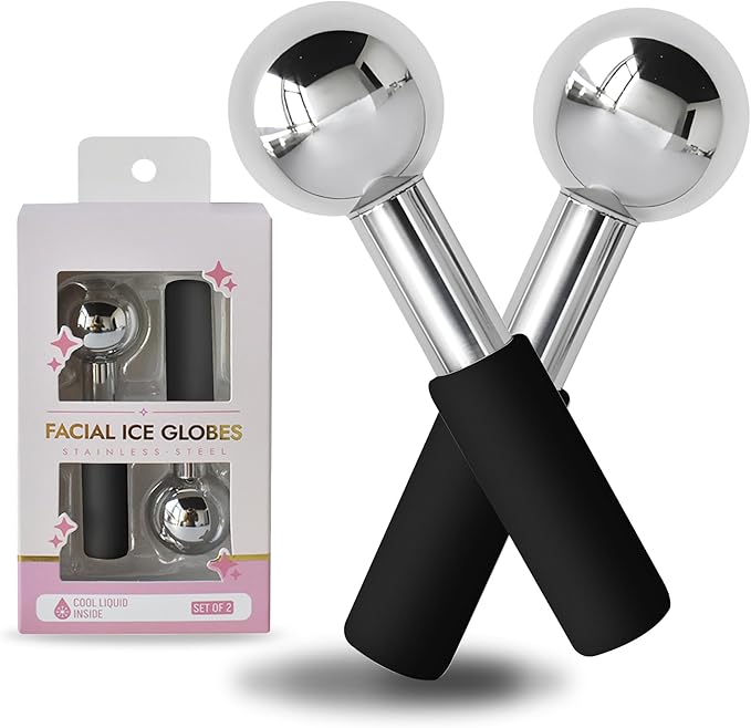 Ice Globes for Face Eyes, Unbreakable Stainless Steel Cool Massagers for Skincare Routines, Multifunctional Cold Roller Cooling Globes for Puffiness, Sagging Skin, Fine Lines Facial Relaxation (Black)