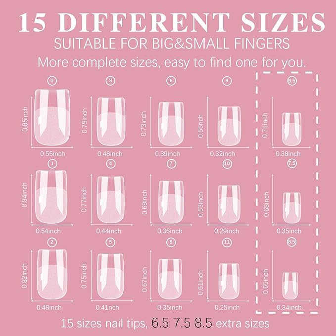 Short Square Nail Tips, SSWSBYKE 300pcs Soft Gel Nail Tips for Full Cover Pre-Shaped Acrylic Fake Nails Tips 15 Sizes Half Matte Press On Nails for Extension Home DIY Salon