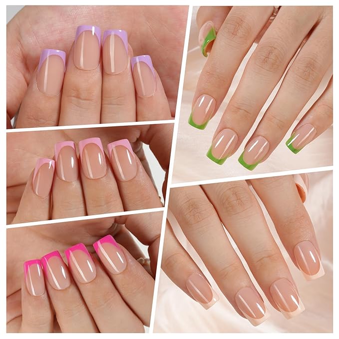 300Pcs French Gel Nail Tips, Vansiho Short Square Nail Tips, Pre-French Tips Press on Nails, Acrylic Fake Nails for Nail Art DIY 15 Sizes