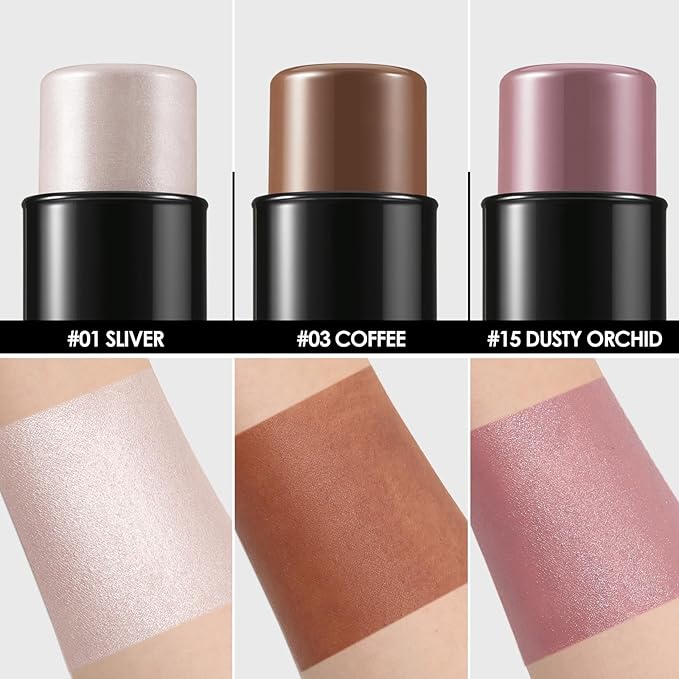 FOCALLURE 3PCS Cream Contour Stick - Highlighter Bronzer Blush Set for Face Sculpting, Non-Greasy Longwear Makeup, Easy to Blend with Natural Matte Finish,SET 7