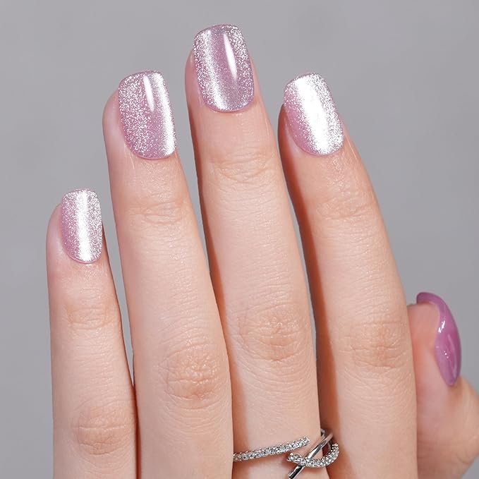 Pink Cat Eye Press on Nails Short, Jofay Fashion Soft Gel Fake Nails, Elegant Press on Nails, Reusable & Natural Acrylic False Nails, Stick on Nails for Women Girls Gift, Glue on Nails Kit 32 Pcs