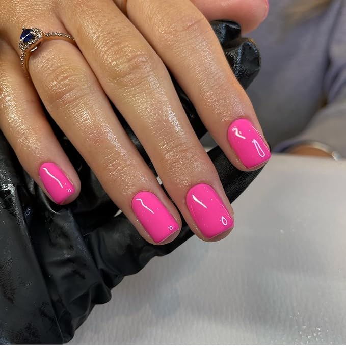 48Pcs Hot Pink Press on Nails Short Square Fake Nails, Neon Glue on Nails Gel Nails Press ons, Acrylic Nails Stick on False Nails for Women Natural Handmade Thick Extra Short Nails Small Petite
