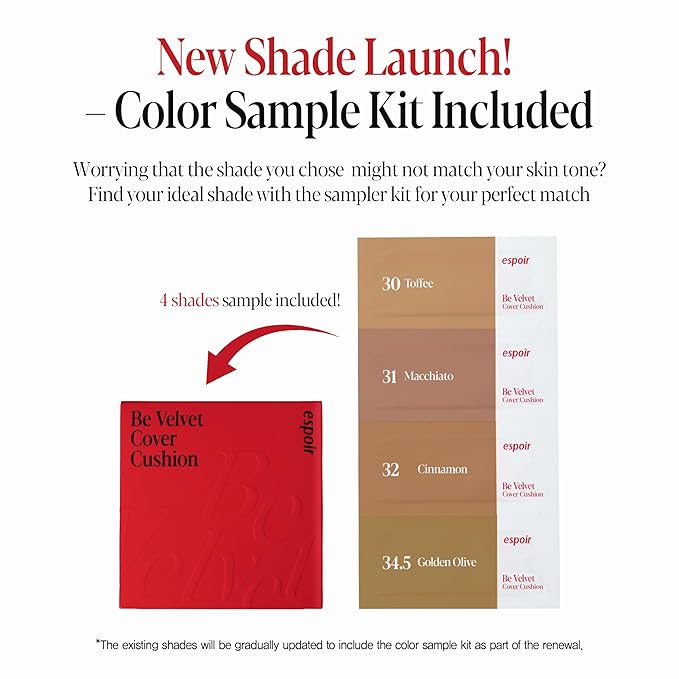 Espoir Be Velvet Cushion Foundation #29 Walnut | Quick and Easy Coverage with Long-lasting Color by Zero Oxidation, Velvety Smooth Finish & Lightweight Formula, Vegan, Korean Makeup, 0.46 oz