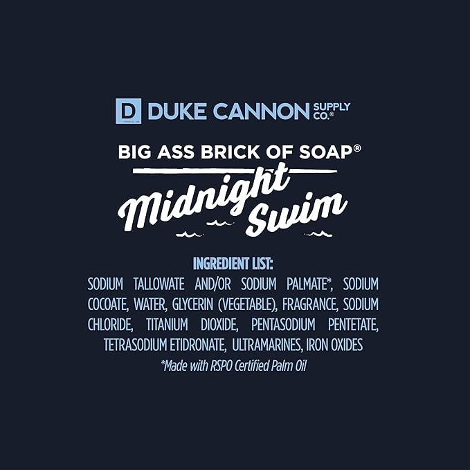 Duke Cannon Big Brick of Soap Midnight Swim - Refreshing Aquatic Scent with Green Top Notes, 10 oz. Men's Soap Bar (Pack of 3)