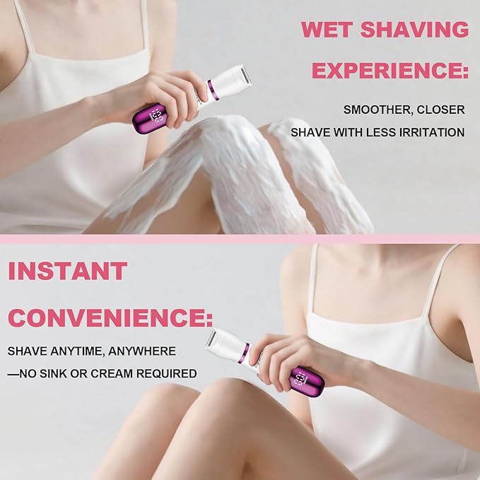 Electric Bikini Trimmer for Women,Led Power Display Removal for Body Nose Hair Trimmer Face Shavers Eyebrow Legs Armpit Bikini Area Pubic Underarms Rechargeable Portable 4 in 1 Womens Razors Set