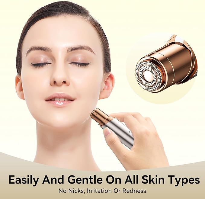 Facial Hair Remover for Women,Painless Hair Shaver Rechargeable with LED Light,Flawless Lady Face Electric Razor,The Great Female Mustache Removal (Rose Gold (with 1 Replacement Heads))