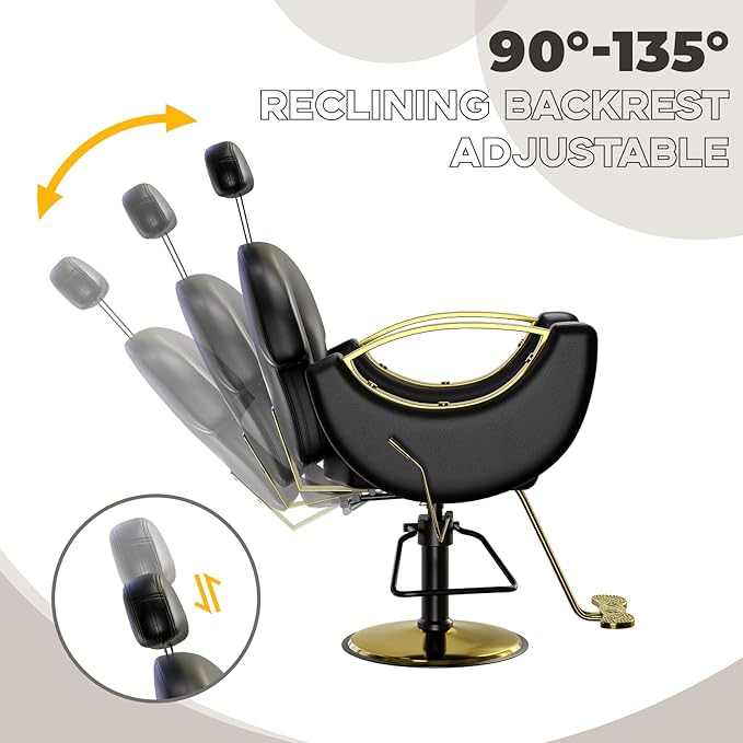 Reclining Barber Salon Chair, 360°Swivel Barber Chair with Heavy Duty Hydraulic Pump for Spa Shampoo Hair Stylist Barbershop Home, Black