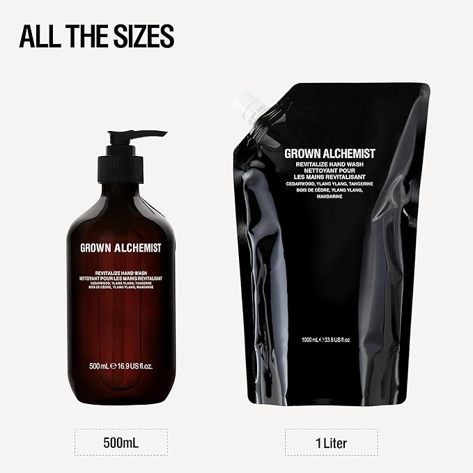 Grown Alchemist Revitalize Hand Wash Refill Pouch. Cedarwood, Ylang Ylang, Tangerine. Gentle Hand Wash Hydrates & Cleanses Skin, (1L).