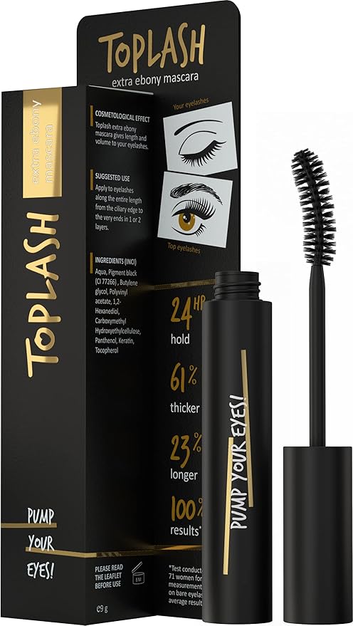 Toplash Extra Ebony Mascara with Keratin, Panthenol and Vitamin E