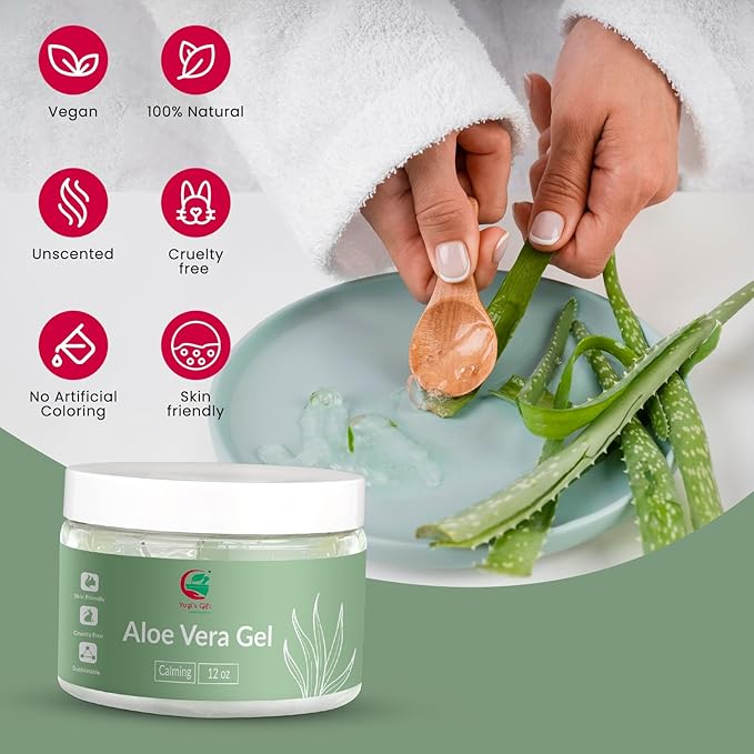 Aloe Vera Gel 12 oz | Unscented | For Face, Scalp & Hair | by Yogi’s Gift®