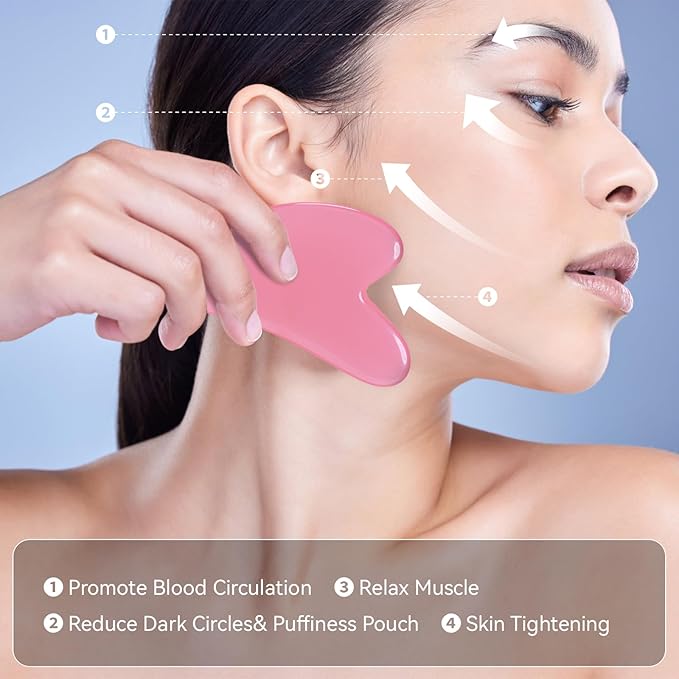 Body Gua Sha Tool Cellulite Guasha Tool for Body Body Massage Tools (Natural Resin) Lymphatic Drainage Tool Guasha Tool for Face，Back, Legs, Women's Body Shaping Tools (Pink)