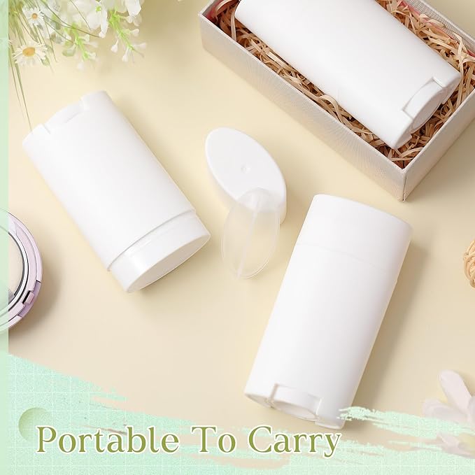 30 Pack 75ml/2.5oz Empty Deodorant Containers, Bottom Filling, White Plastic Oval Refillable Deodorant Containers Twist up Oval Lip Balm Tube for DIY Deodorants Lipstick Crayon Lotion