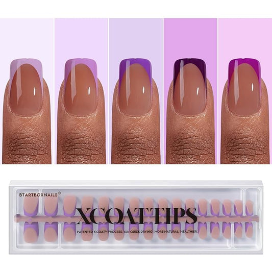 BTArtboxnails XCOATTIPS Purple French Tip Press On Nails - Short Press On Nails Square, Soft Gel Nail Tips, 160Pcs Soak Off Acrylic Brown Fake Nail Extension in 16 Sizes